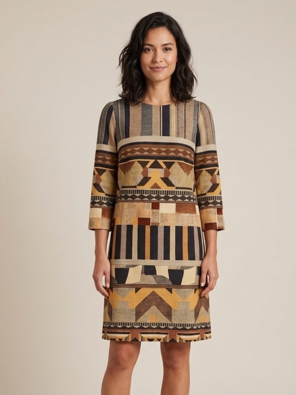 Etro Sz 6 (42) Printed Wool Blend Safari Boho 3/4 Sleeves Dress